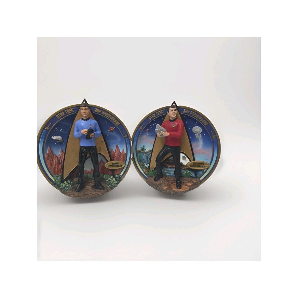 Set Of 2 Hamilton Star Trek 30th Anniversary 3D Collector Plates McCoy & Scotty